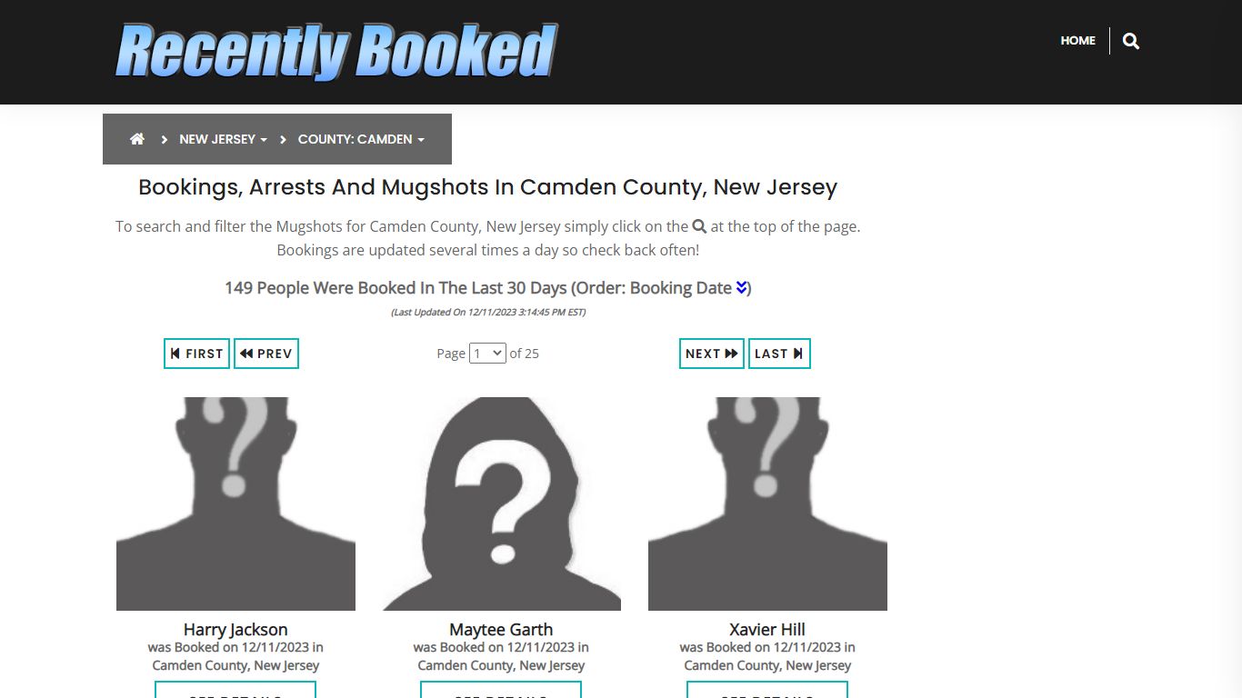 Bookings, Arrests and Mugshots in Camden County, New Jersey