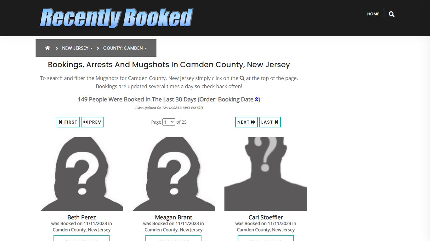 Bookings, Arrests and Mugshots in Camden County, New Jersey